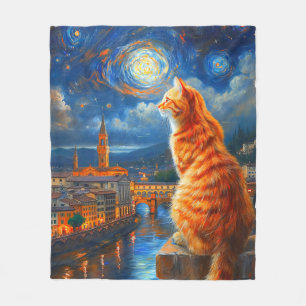 Sternennacht über Florenz Ginger Cat Art Fleecedecke
