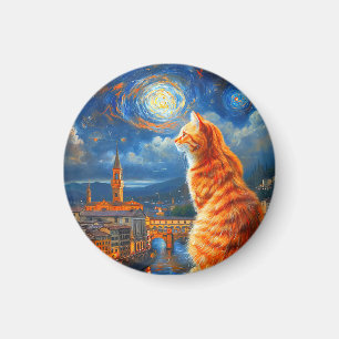 Sternennacht über Florenz Ginger Cat Art Magnet