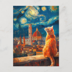 Sternennacht über Florenz Ginger Cat Art Postkarte