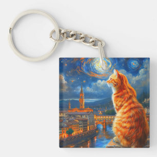 Sternennacht über Florenz Ginger Cat Art Schlüsselanhänger