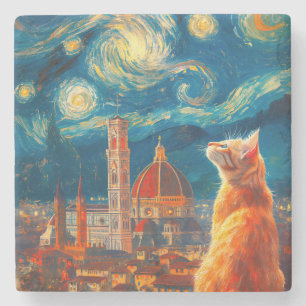 Sternennacht über Florenz Ginger Cat Art Steinuntersetzer