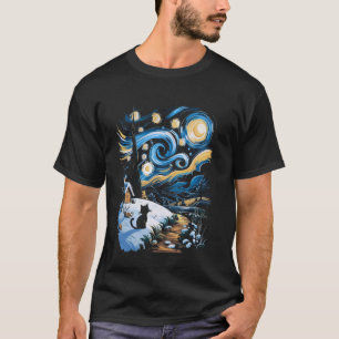 Sternennacht Van Gogh inspiriertes Katzendesign fü T-Shirt