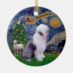 Sternennacht Weihnachten - Altenglischer Schäferhu Keramik Ornament