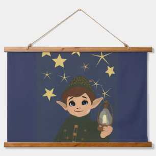 Sternennacht-Weihnachtselfe Wandteppich Mit Holzrahmen
