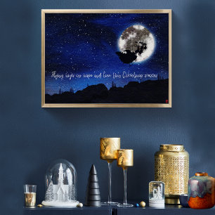 Sternennacht Weihnachtsmann fliegt mit Rentieren Poster
