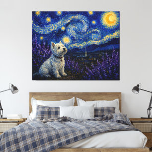 Sternennacht Westie Traumlandschaft Leinwanddruck