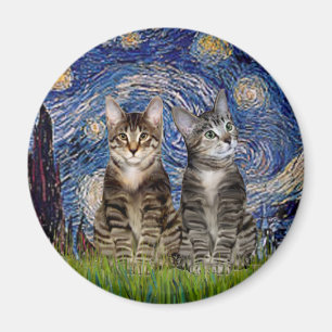 Sternennacht - Zwei getigerte Hauskatzen Magnet