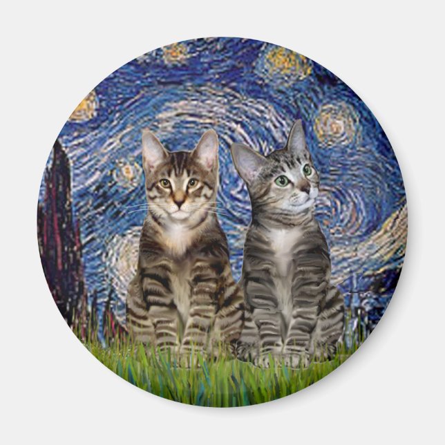 Sternennacht - Zwei getigerte Hauskatzen Magnet (Vorne)