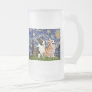 Sternennacht - Zwei Welsh Corgis (C + P) Mattglas Bierglas