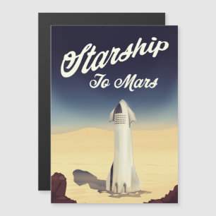 Sternenschiff zum Mars im Vintage-Stil Weltraumrei Magnetkarte