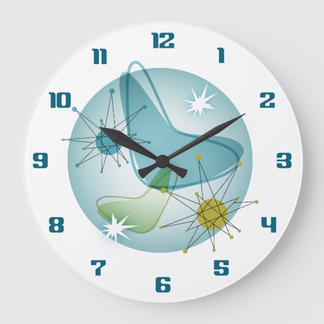 Sternexplosion Atomic Googie Wall Clock Große Wanduhr (Vorderseite)