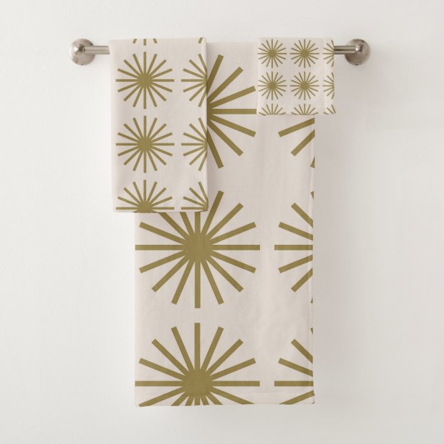 Sternexplosion Muster Gold & Linen Weiß Badhandtuch Set (Insitu)