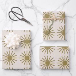 Sternexplosion Muster Gold & Linen Weiß Geschenkpapier Set