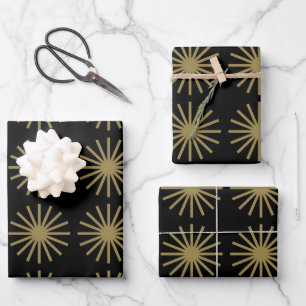 Sternexplosion Muster Schwarz und Gold Geschenkpapier Set