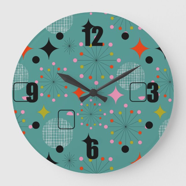 Sternexplosion-Retro-Design-Kissen Große Wanduhr (Vorderseite)