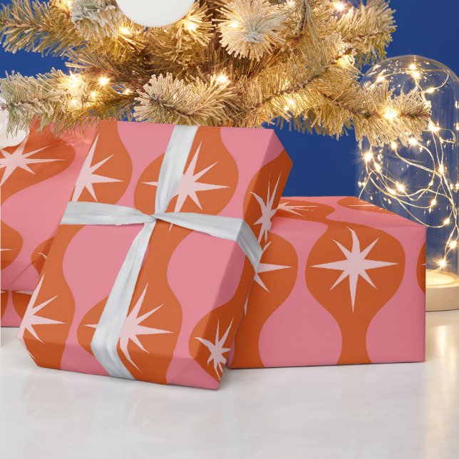Sternexplosionen aus dem Mittelalter auf Orange-ro Geschenkpapier (Feiertage)