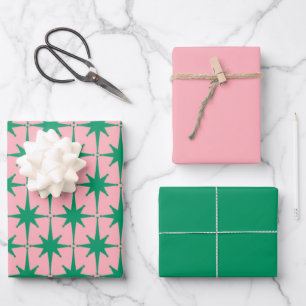 Sternexplosionen des Atomzeitalters - Grün und Ros Geschenkpapier Set