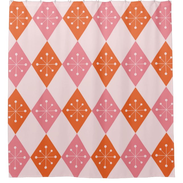 Sternexplosionen des Mittelalters auf Orange Pink  Duschvorhang (Vorderseite)