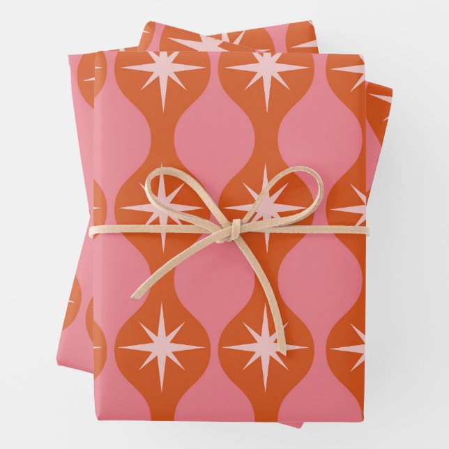 Sternexplosionen des Mittelalters auf Orange Pink  Geschenkpapier Set (Beispiel)