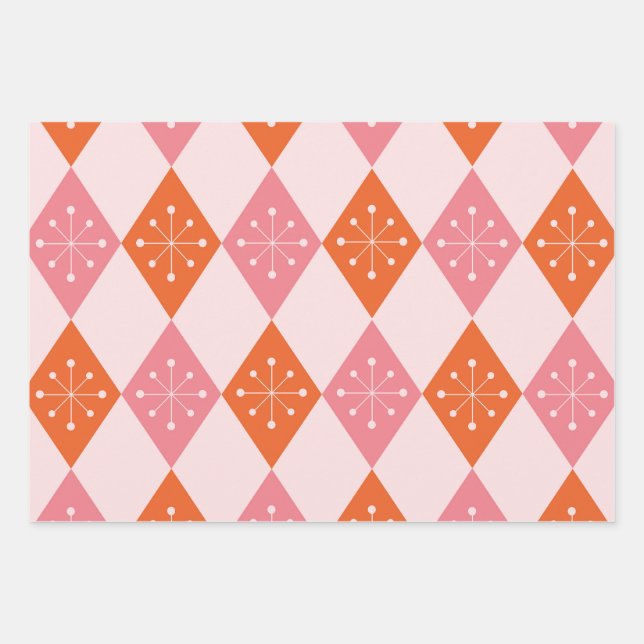 Sternexplosionen des Mittelalters auf Orange Pink  Geschenkpapier Set (Vorderseite)