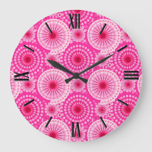 Sternexplosionen und Zahnräder, Fuchsienrosa und M Große Wanduhr
