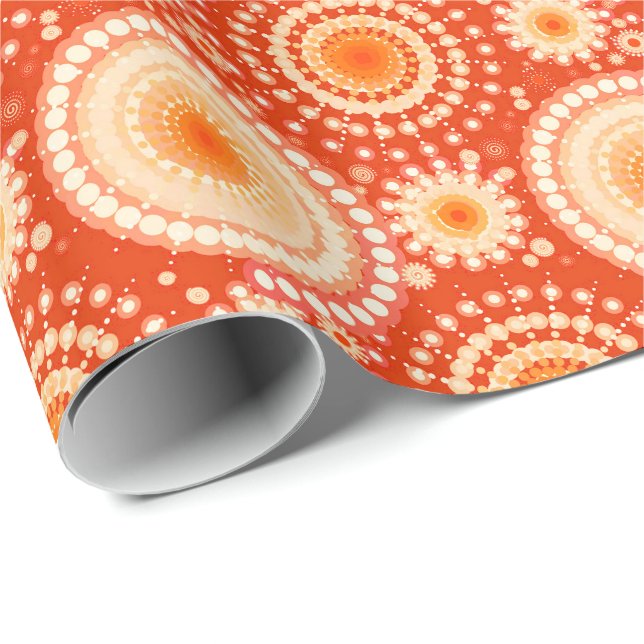 Sternexplosionen und Zahnräder, Mandarinen Geschenkpapier (Rolleneckpunkt)