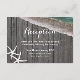 Sternfisch-Holz-Hintergrund Strand Hochzeitsempfan Begleitkarte