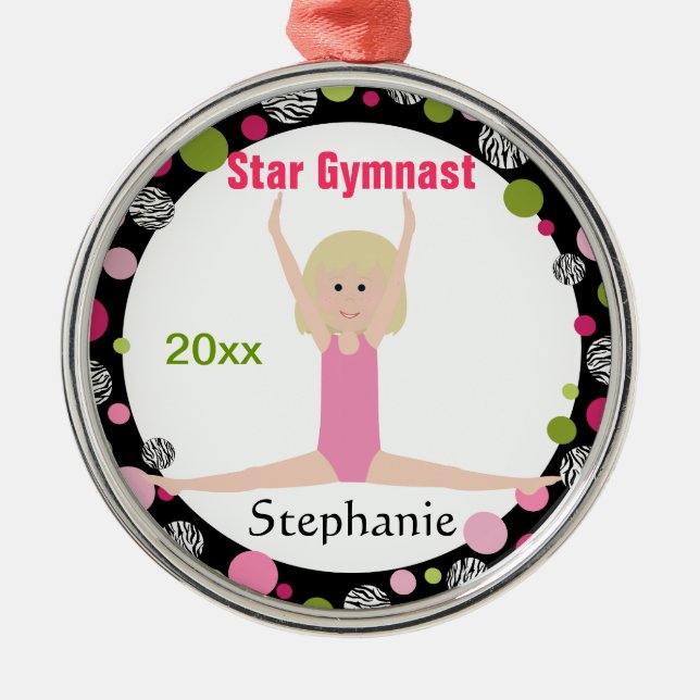 Sterngymnast-Andenken-Rosa und Grün Ornament Aus Metall (Vorne)