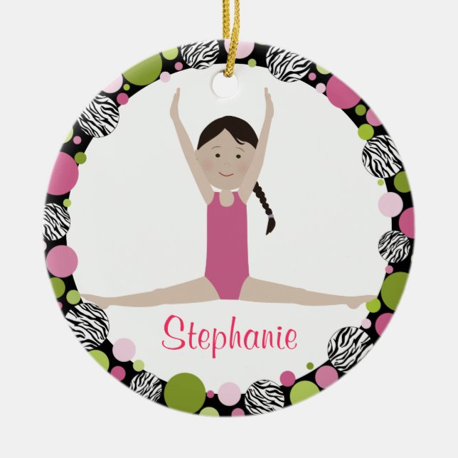 Sterngymnast-dunkles Brown-Haar-Rosa Keramikornament (Vorne)