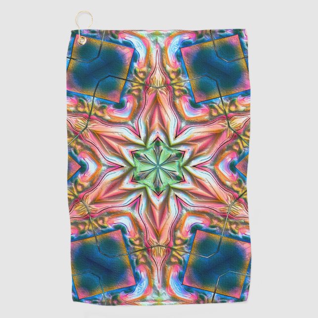 Sternkaleidoskop in rauer Textur, verbrannter Lach Golfhandtuch (Vorderseite)