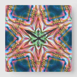 Sternkaleidoskop in rauer Textur, verbrannter Lach Quadratische Wanduhr