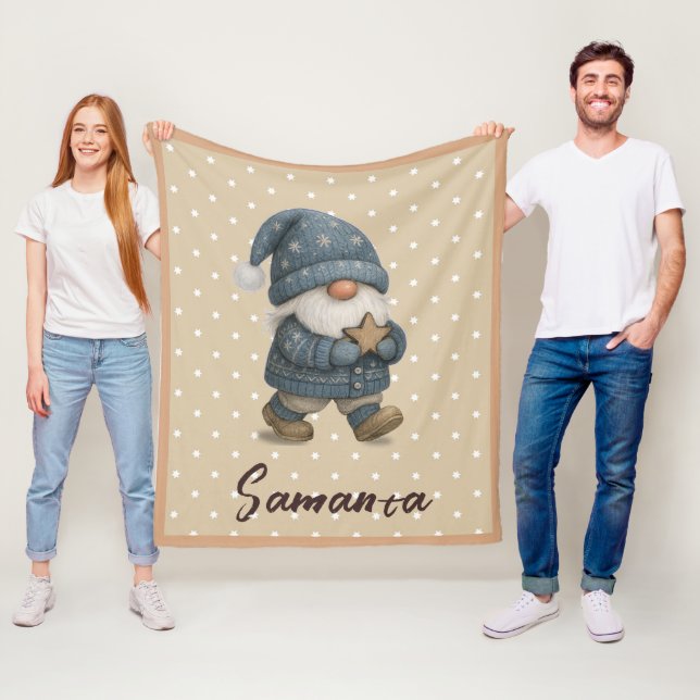 Sternmuster-Gnom blau beige Name Fleecedecke (Beispiel)