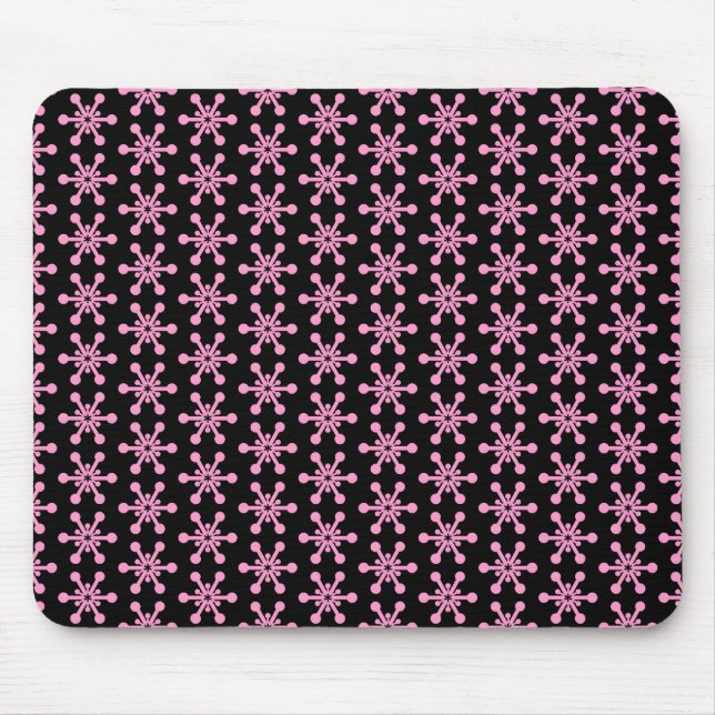 Sternmuster - Rosa auf schwarz Mousepad (Vorne)