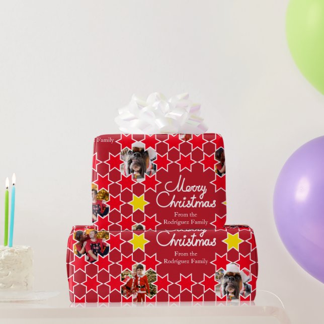 Sternmuster Schattierungen von Rotweihnachtsgebälk Geschenkpapier (Partygeschenke)