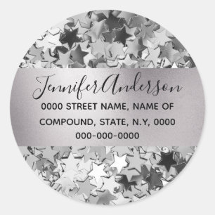 Sternmuster Silber Collage schimmern strahlend DIY Runder Aufkleber