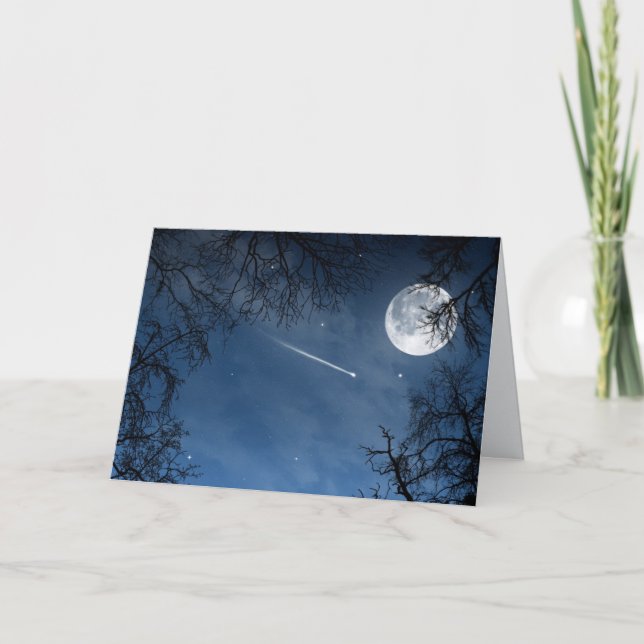 Sternschnuppen-Mond-dunkelblaue Himmel-Gruß-Karte Karte (Vorderseite)