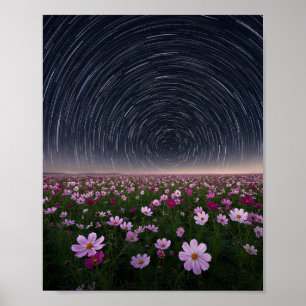 Sternspuren Kosmos Blumenfeld Nachthimmel Poster