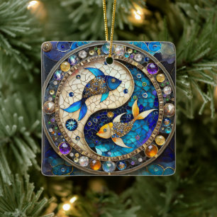 Sternzeichen - Fische Yin und Yang Keramikornament