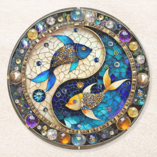 Sternzeichen - Fische Yin und Yang Runder Pappuntersetzer