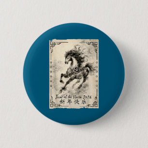 Sternzeichen Jahr des Pferdes Glückliches Chinesis Button