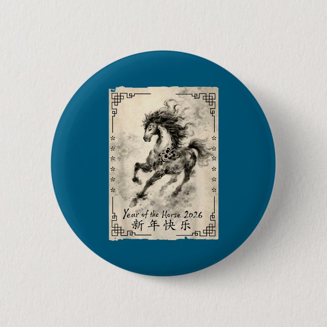Sternzeichen Jahr des Pferdes Glückliches Chinesis Button (Vorderseite)