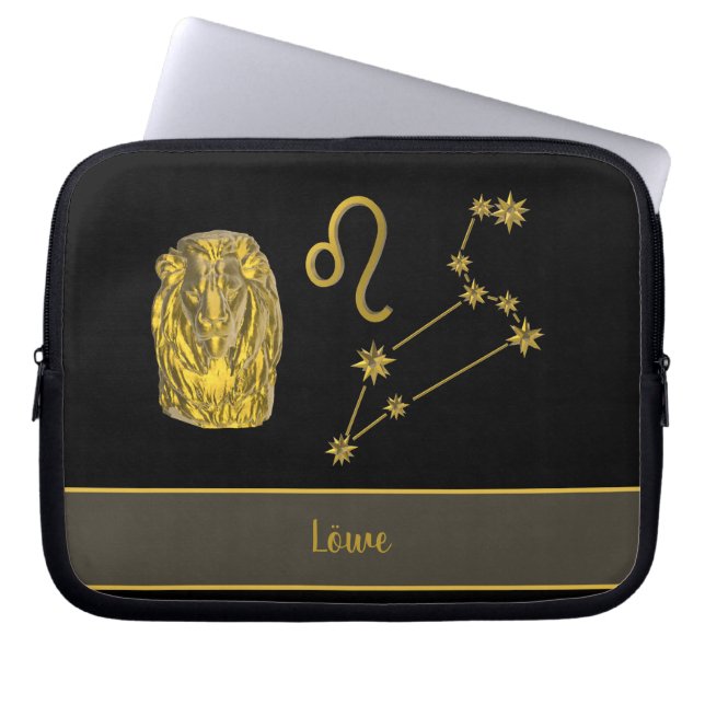 Sternzeichen Löwe 3D, gold -  Laptopschutzhülle (Vorderseite)