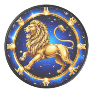 ♌ Sternzeichen Löwe Emblem Hockey Puck Goldener Lö