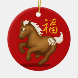 Sternzeichen Pferd "Glück" Chinesisches Neujahrsbr Keramik Ornament