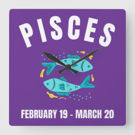 Sternzeichen Pisces Quadratische Wanduhr