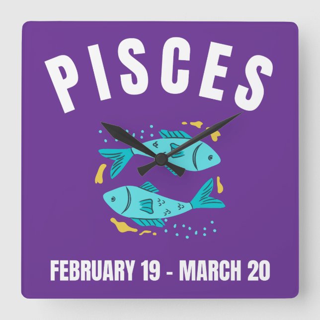 Sternzeichen Pisces Quadratische Wanduhr (Vorderseite)