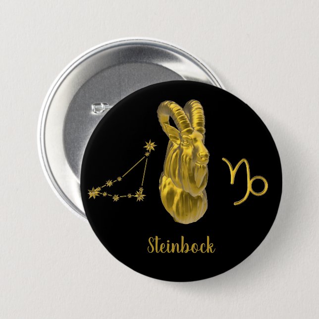 Sternzeichen Steinbock, gold -  Button (Vorne & Hinten)