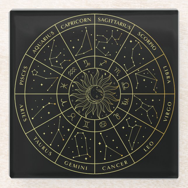 Sternzeichen-Sternbild-Sternbilder Gold-Karte Glasuntersetzer (Vorderseite)