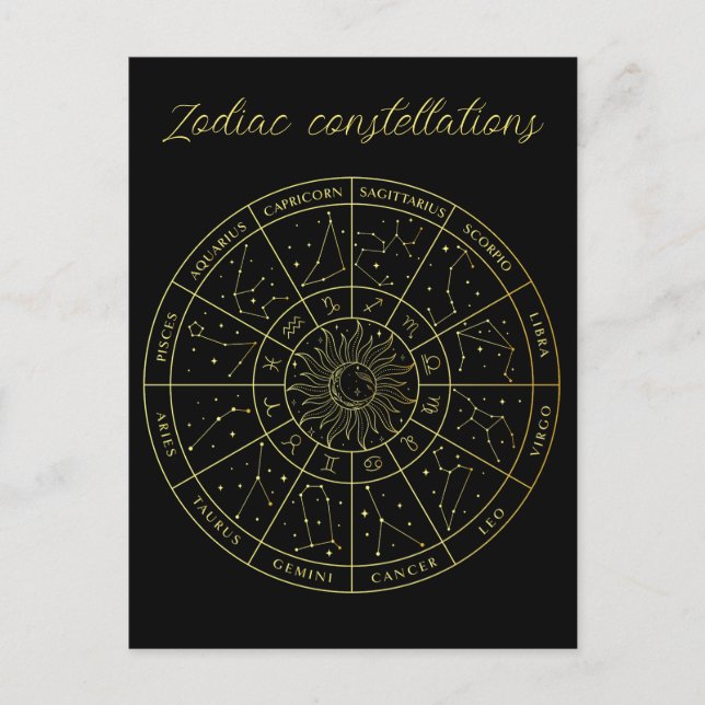 Sternzeichen-Sternbild-Sternbilder Gold-Karte Postkarte (Vorderseite)