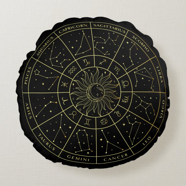 Sternzeichen-Sternbild-Sternbilder Gold-Karte Rundes Kissen (Vorderseite)